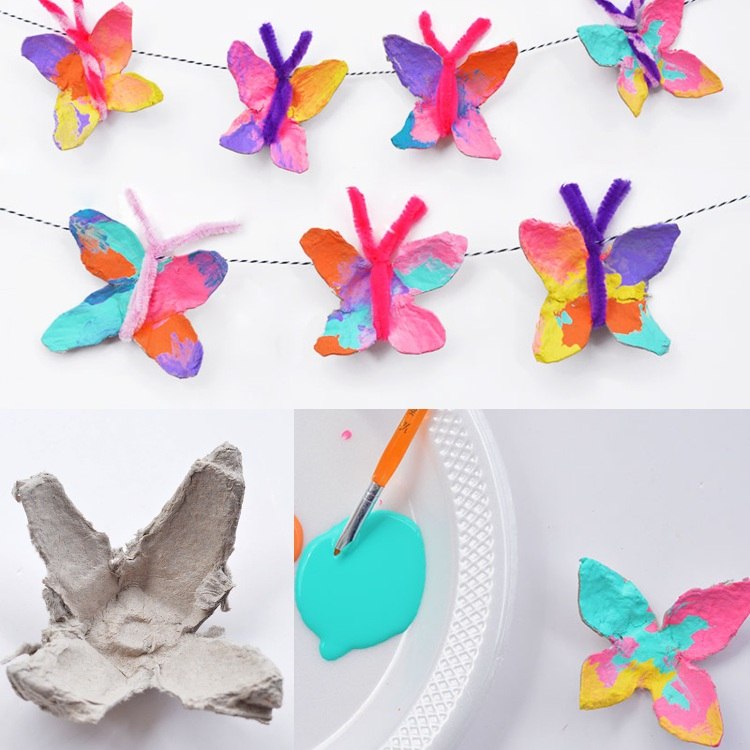 Gör dina egna påskkransar Klipp ut fjärilar från äggkartong