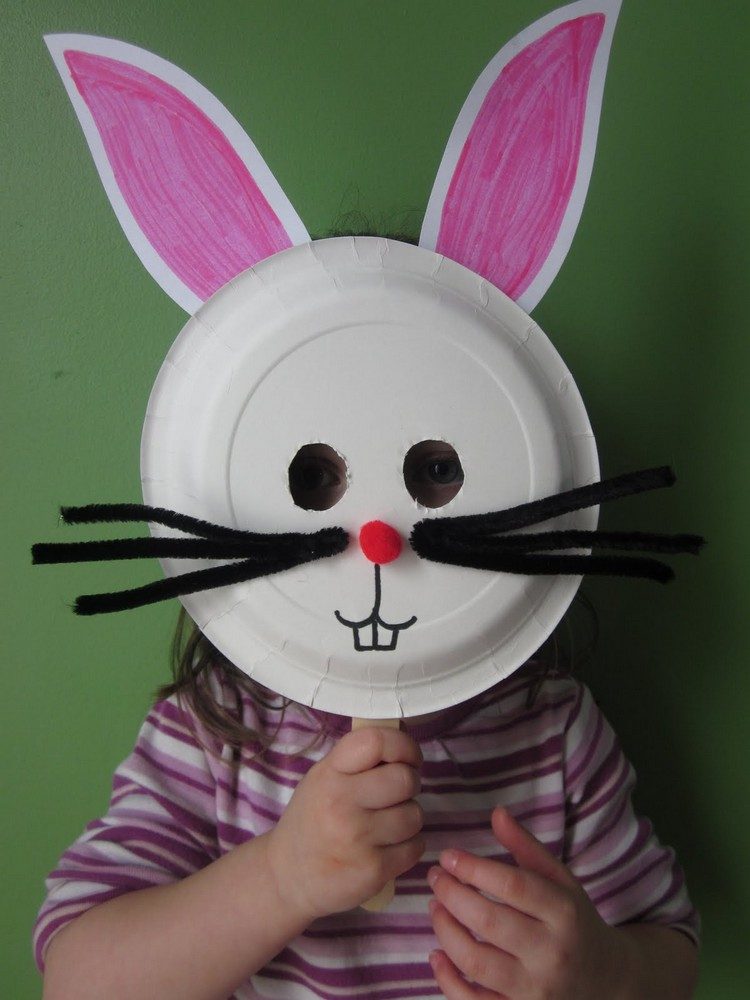 Påskhare-tinker-papper-kanin-mask-papper-tallrik-rör-renare-barn