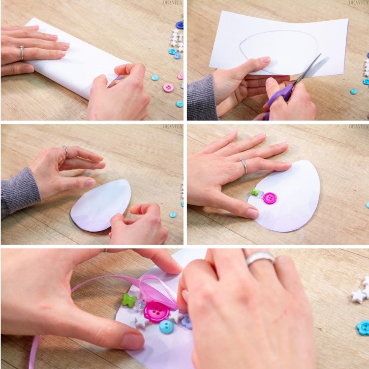 Påskkort tinker påskäggsknappar akrylpärlor motivpapper instruktioner