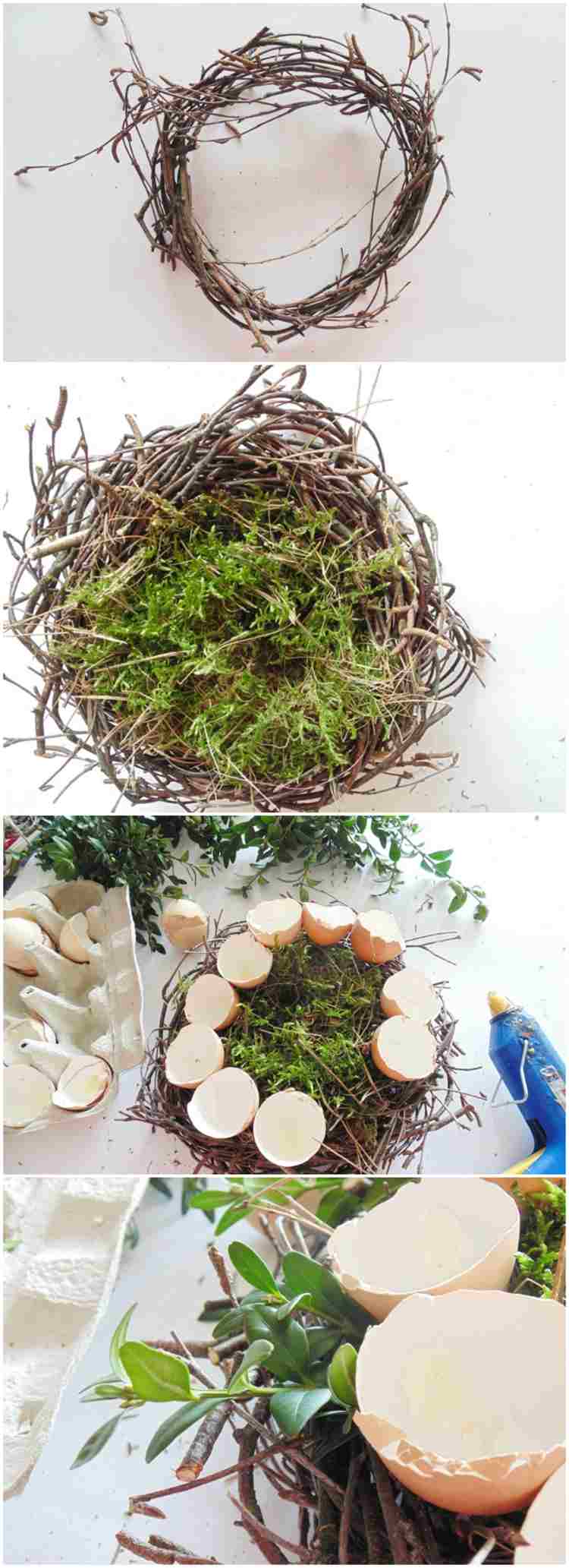 Påskkransbo mossa naturmaterial gör äggskal själv