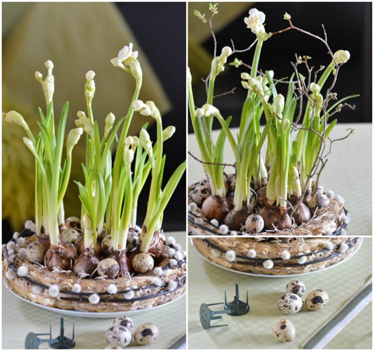 Påsk krans bordsdekoration lök blommor fitta pil
