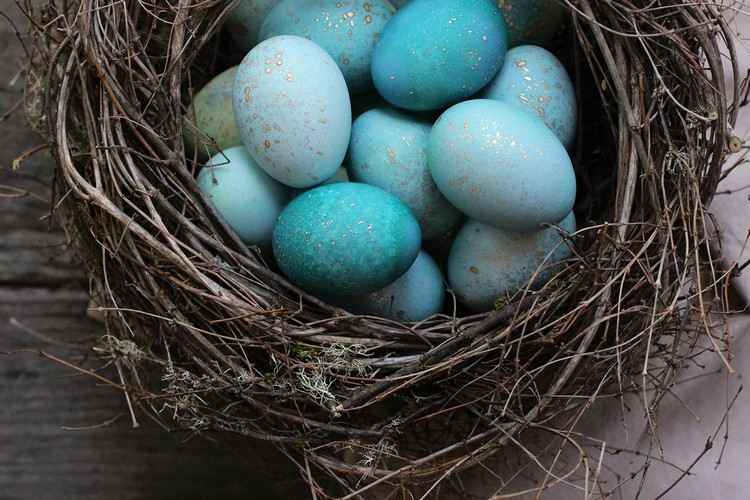 Påskbo-pyssel naturmaterial-kvistar-grenar-mossa-påskägg