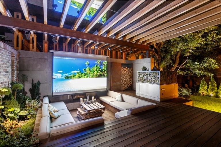lounge utomhus projektor underhållning baldakin pergola modern