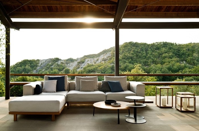 Soffa-utomhus-modulär-3-sitsig-lounge-trädgård sittplats-sida bord-runda