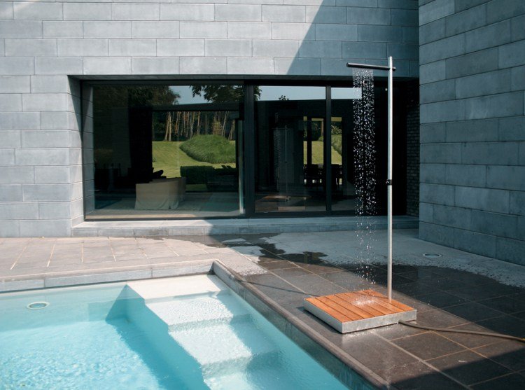 lounge-möbler-utomhus-tillbehör-design-dusch-pool-trädgård-rostfritt stål-trä