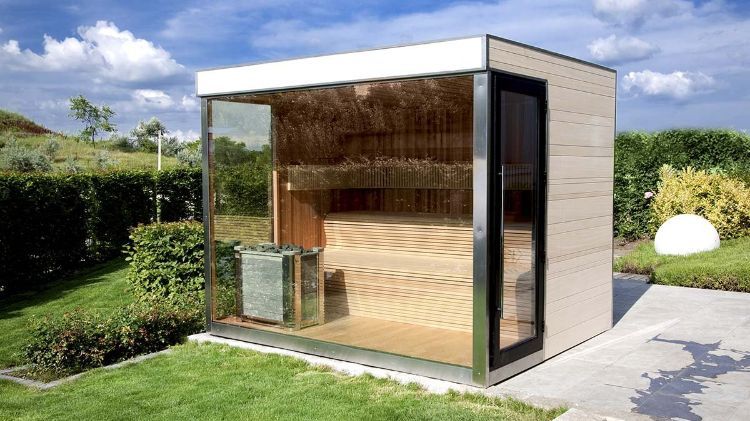 utomhus bastu byggnad idéer design relaxavdelning utomhus trä betong trädgård