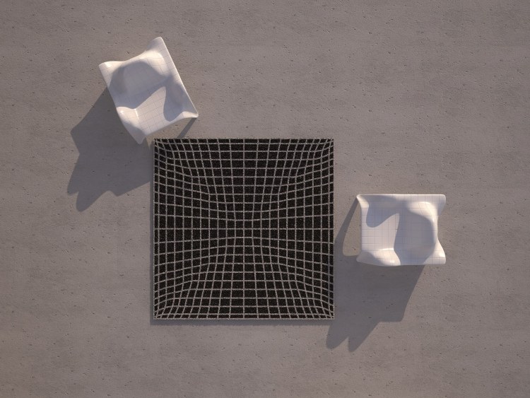 utomhus-mattor-trädgård-balkong-kvadrat-svart-grå-galler-3d-mönster-f3