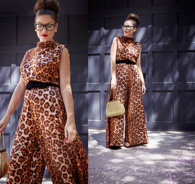 Leopardmönster Jumpsuit CulottesGuldväska Festdräkter