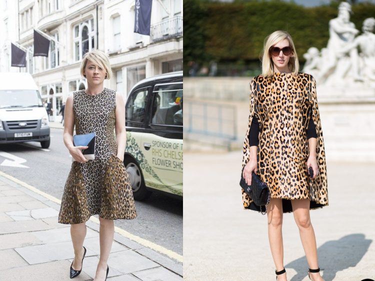 Outfits med leopardmönster i poncho -stil medellång