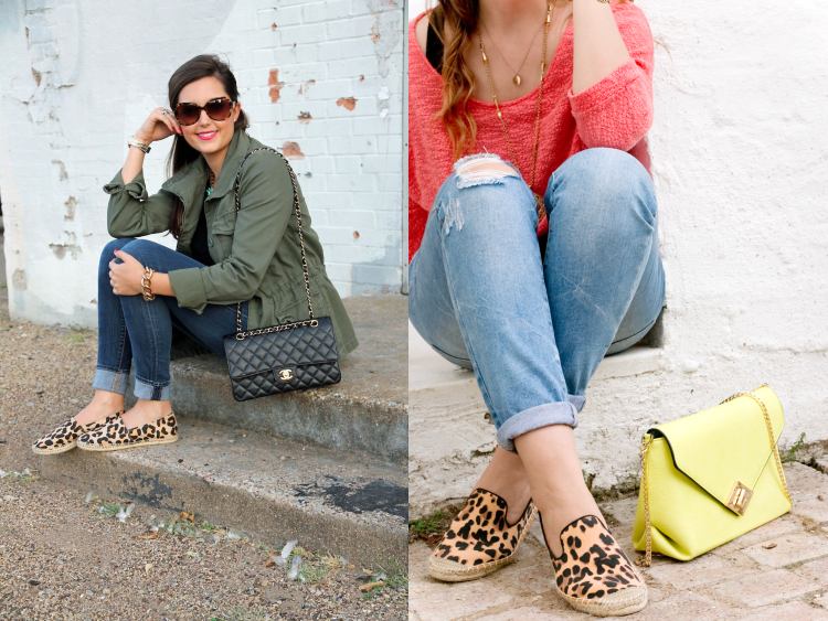 Leopardmönster Espadrilles Jeans Spring Neon Yellow Pocket Coral Blouse outfits