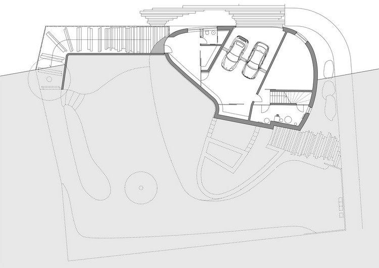 oval hus med trädgård och modern designplanering