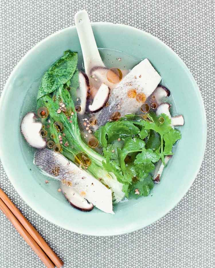 pak choi recept soppa fisk koriander shiitake