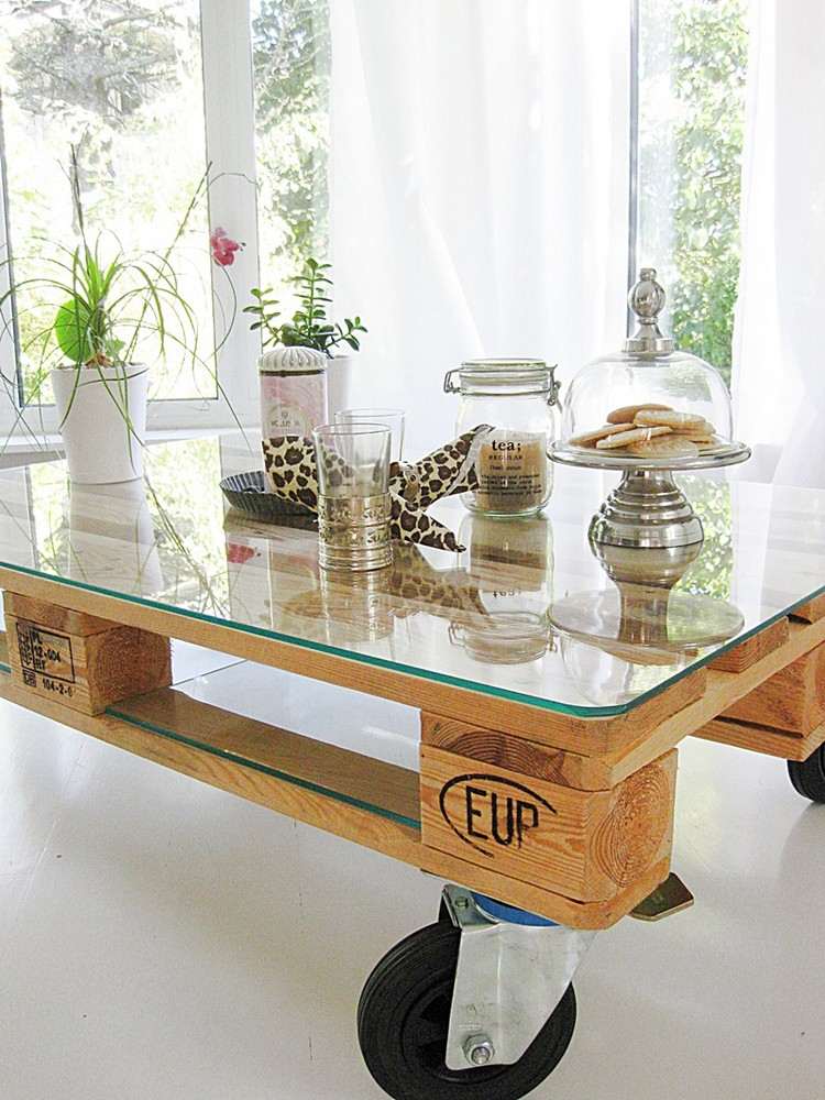 Bygg dina egna pallmöbler soffbord-hjul-glas-bordsskiva