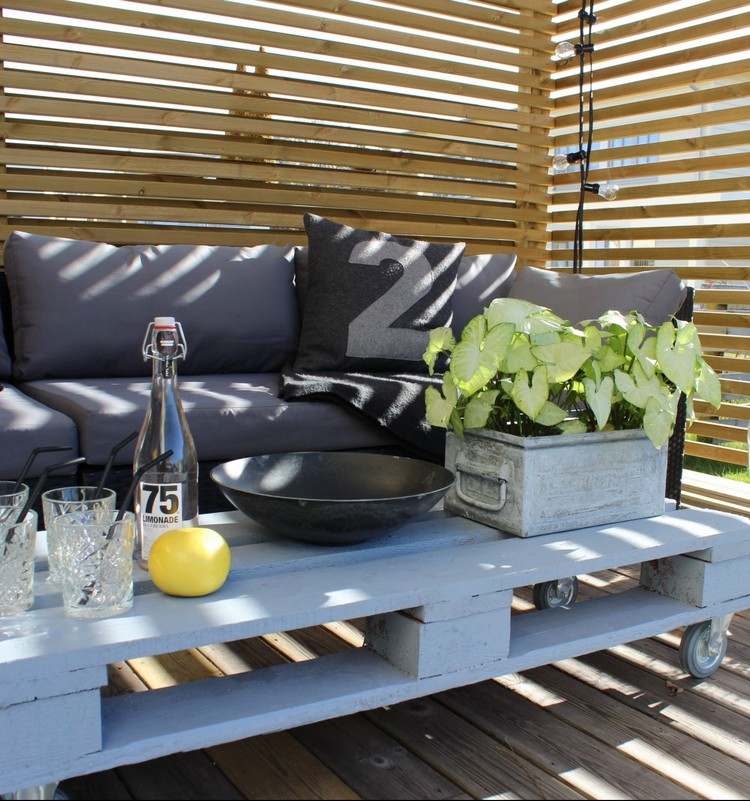 Pallmöbler-bygg-själv-terrass-soffbord-rullar-blåmålade