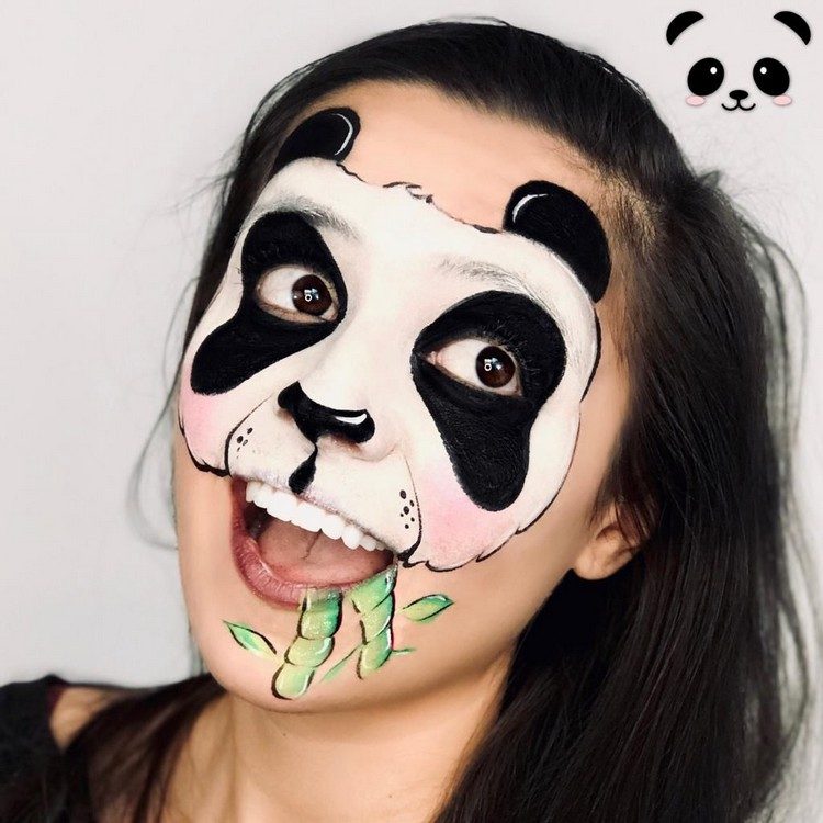 Panda applicerar smink på kvinnans idéer för karnevalsmink