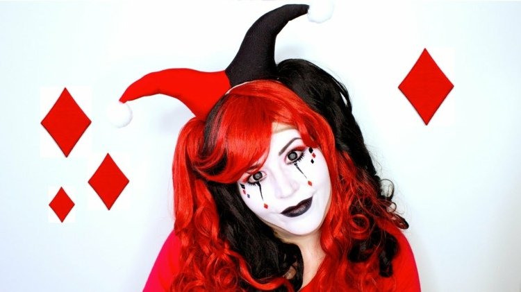 kvinna i röd svart kostym och smink tips karneval halloween