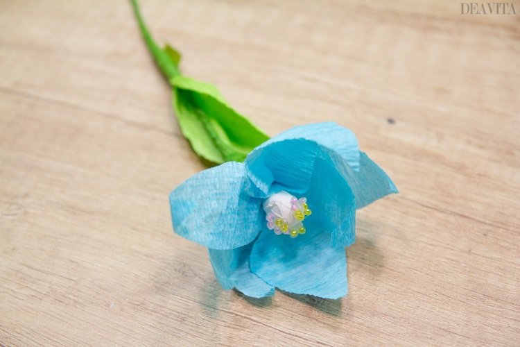Tinker papper blommor Rose crepe papper blå vikar lim