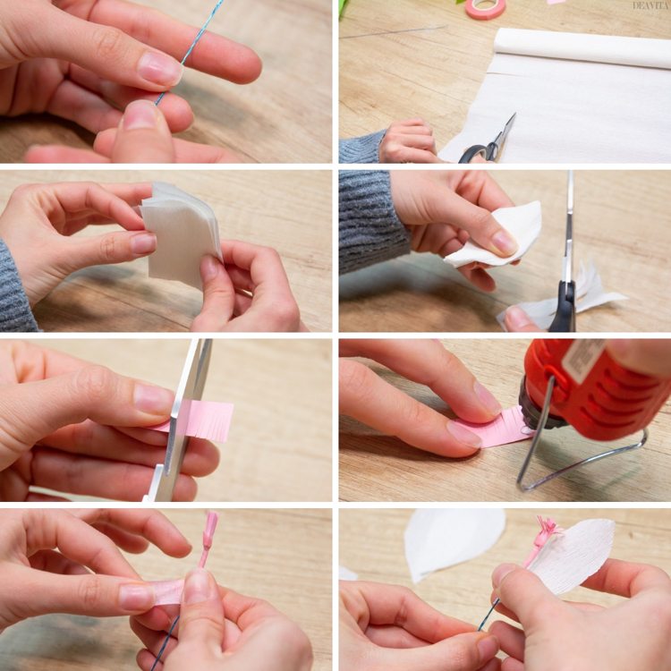 Gör en pappersblomma Klipp ut instruktioner Lim på varmt lim Steg 1