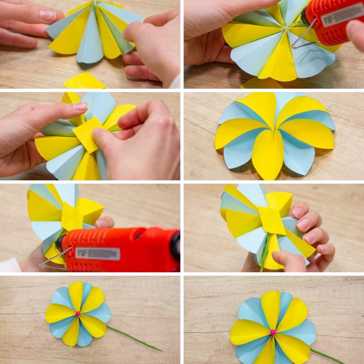 Papper blommor tinker instruktioner barns födelsedagsdekoration steg 2