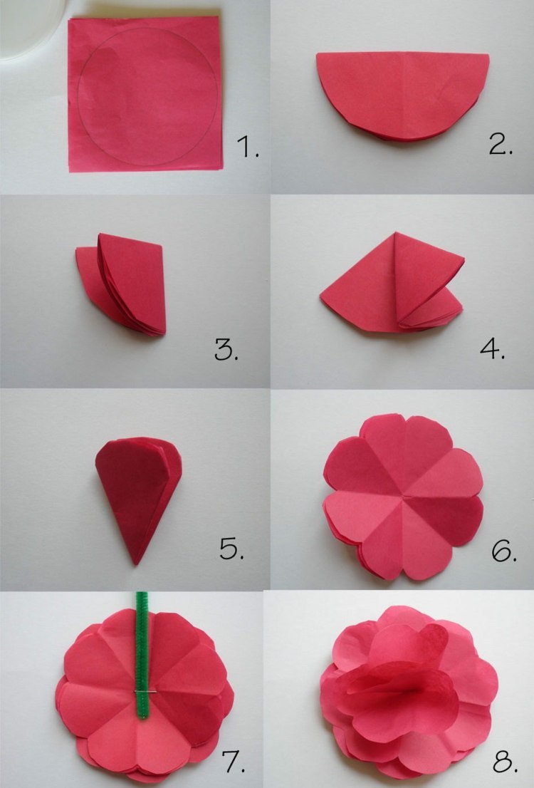 papper-blommor-pyssel-barn-vik-origami-blomma-rött-papper
