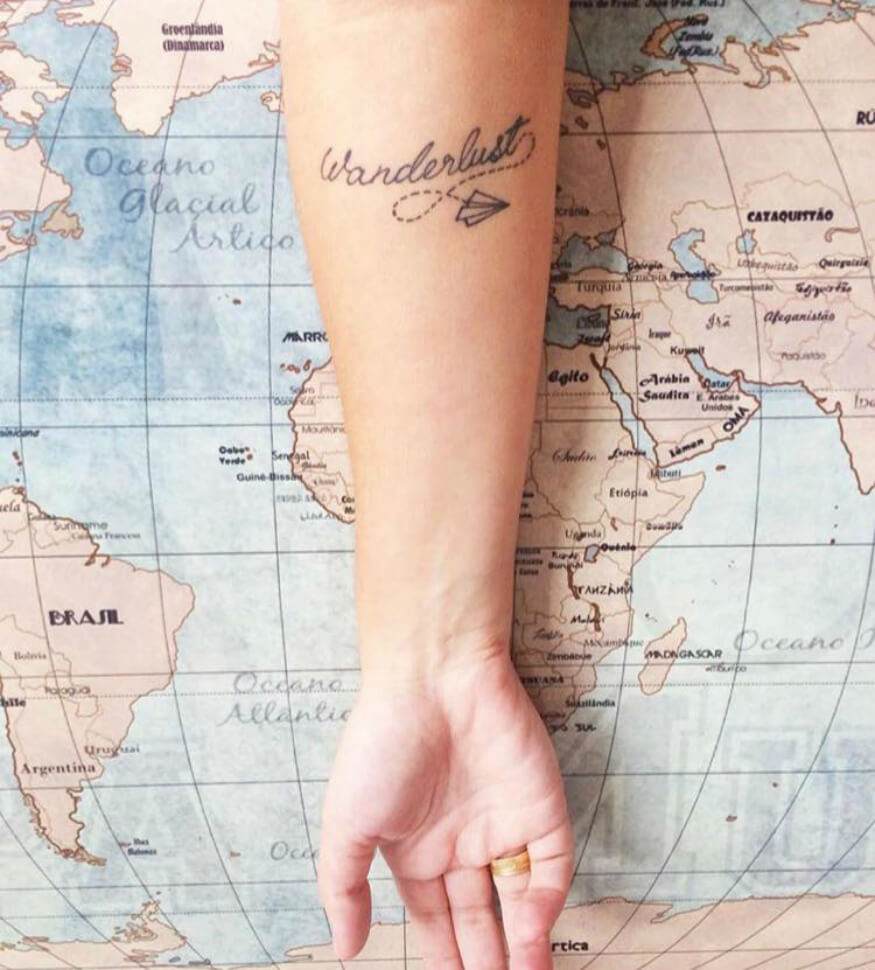 små tatueringar underarm wanderlust papper plan tatuering