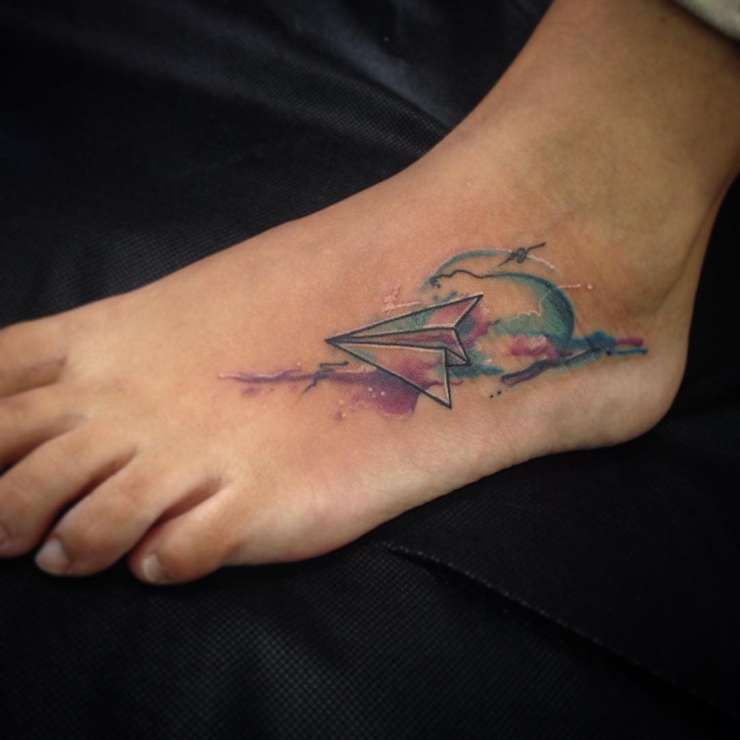 Papper flygplan tatuering idéer akvarell stickpapper flygplan