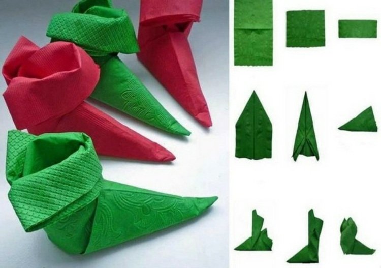 vikpapper servetter jul dvärg sko tomtar grön röd