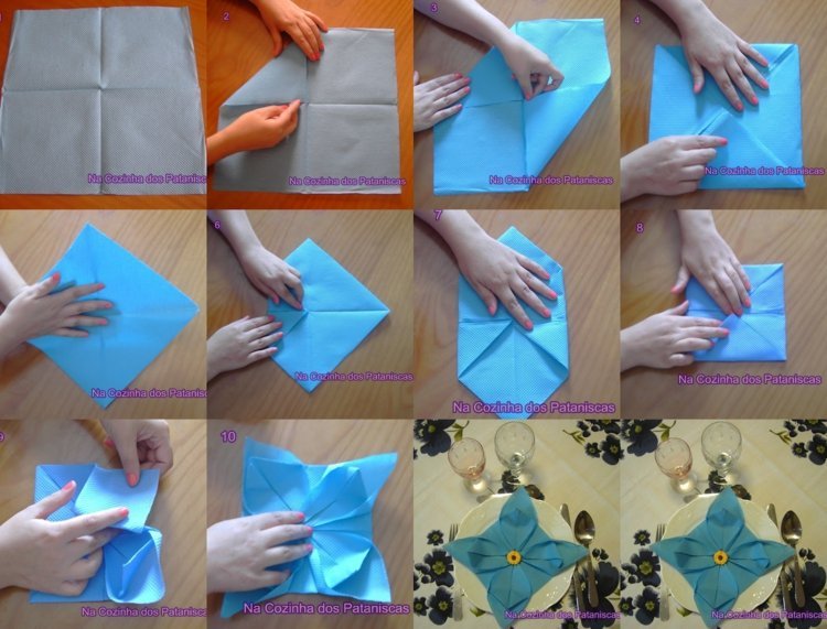 pappersservetter vik lotusblomma idé blå instruktioner