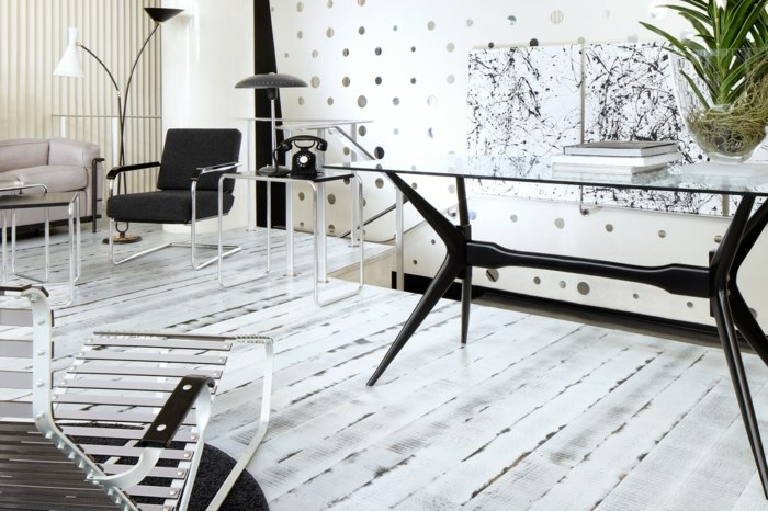 vintage parkett vit modern lägenhet möbler begagnat utseende