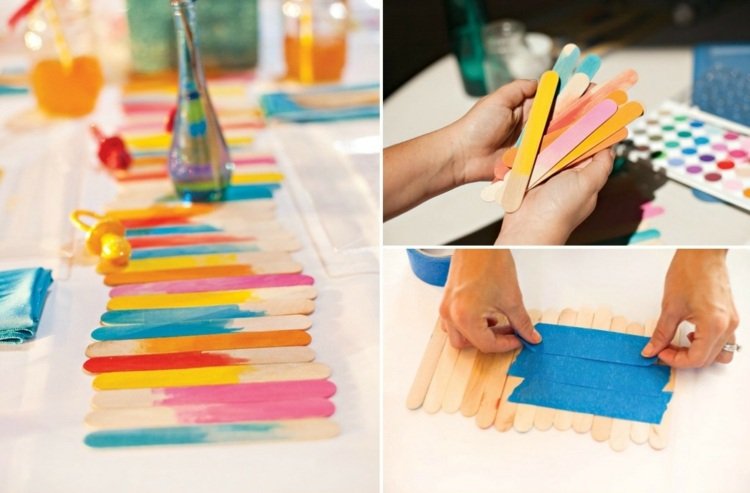 festdekorationsidéer för att göra dig själv bordsdekoration-bordslöpare-glasspinnar-målar-lim