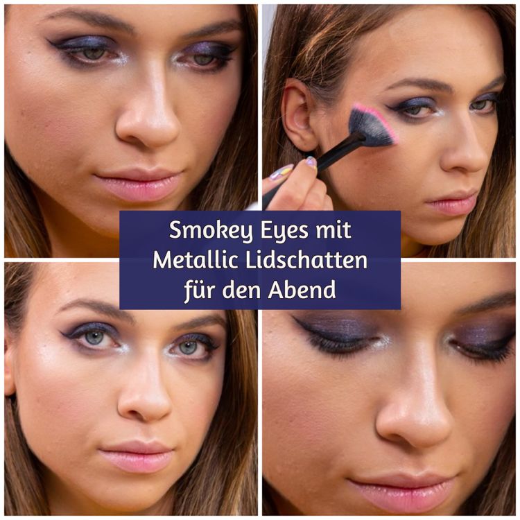 Rökiga ögon med metalliska ögonskuggor i lila och silvermakeup för blå ögon