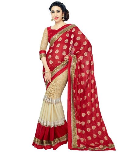 Party Wear Sarees-Red Dotted Party Wear Saree