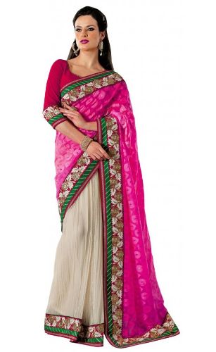 Party Wear Sarees-viehättävä vaaleanpunainen intialainen suunnittelija Party Wear Saree
