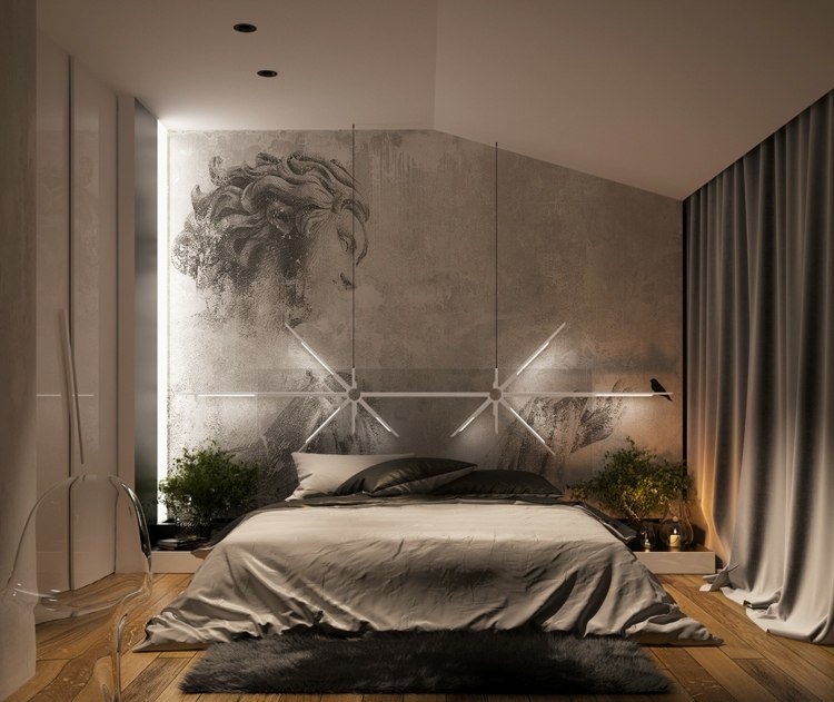 Belysning i sovrumslampan-konstnärlig-möblerad-monokrom