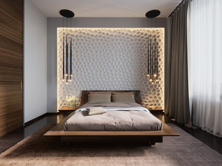 belysning-sovrum-textur-3d-vit-vägg-moderna-taklampor
