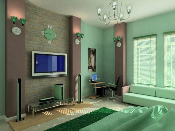 ljusgrön-med-brun-i-vardagsrummet-LED-TV