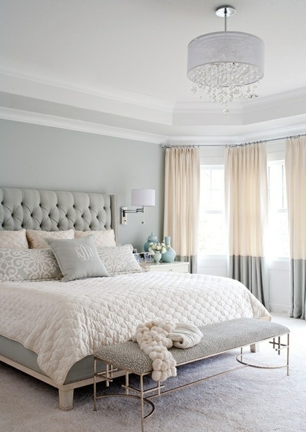 beige grå sovrum säng säng sänggavel design