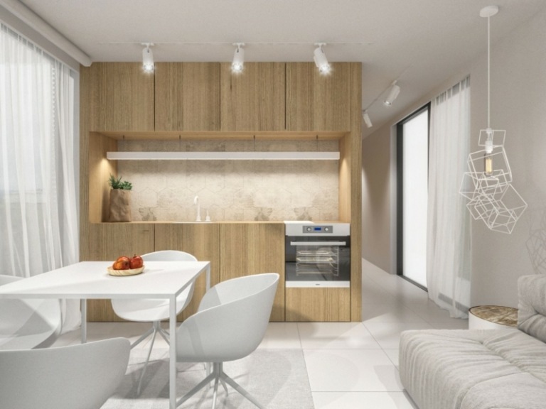 väggdesign lapptäcke öppet kök design lampor idé gardiner