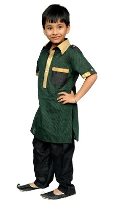 Boy's Pathani Kurta & amp; Σετ πιτζάμα - πράσινο & amp; Μαύρος
