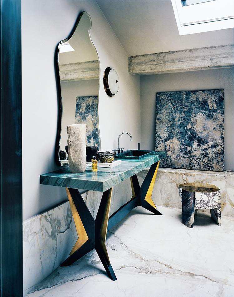 patina effekt marmor natursten spegel fåfänga mässing