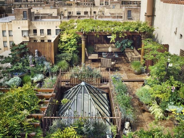 Takvåning new york- takterrass med takträdgård i östasiatisk stil