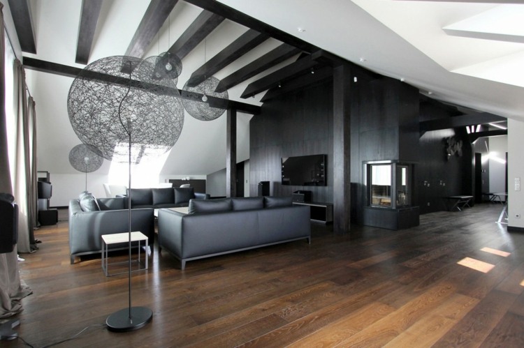läder soffa vardagsrum design penthouse bar svart