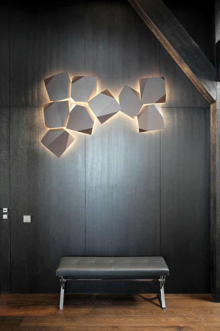 belysning hall design bänk läder väggbeklädnad trä takvåning