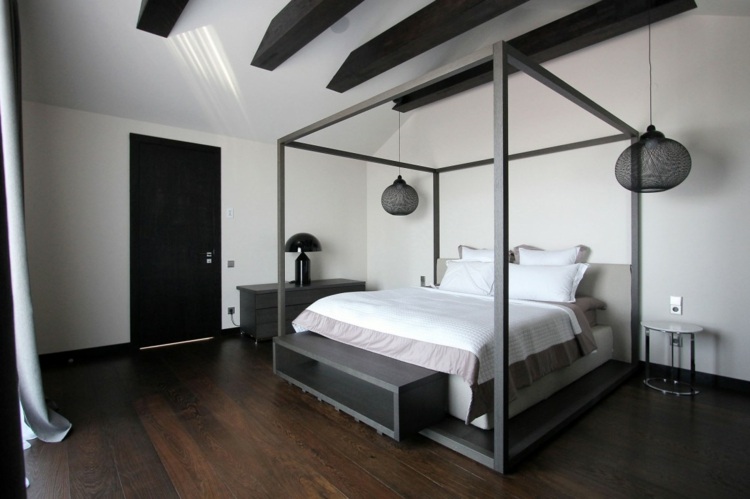 säng design idé penthouse sovrum nattduksbalkar