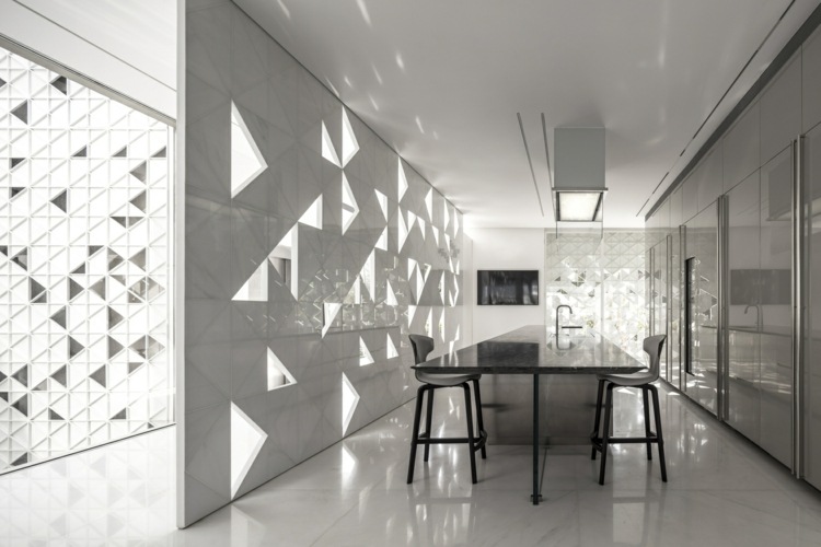 stenpartition matlagningsområde elegant inredning perforerad fasad aluminium