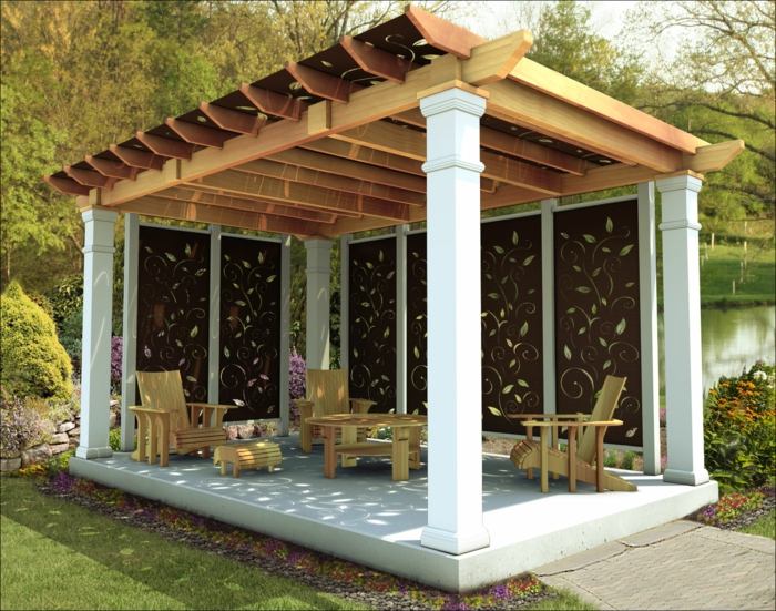 gardinpergolaskydd solvind sittgrupp trädgård idé dekor