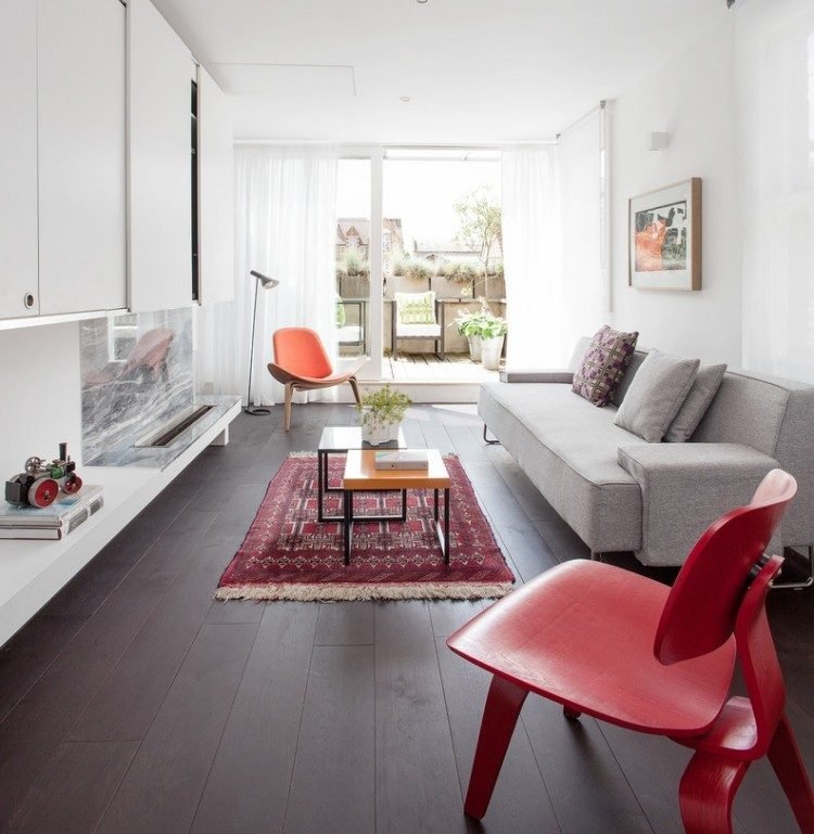 modern-vardagsrum-grå-vit-röd-orientalisk matta