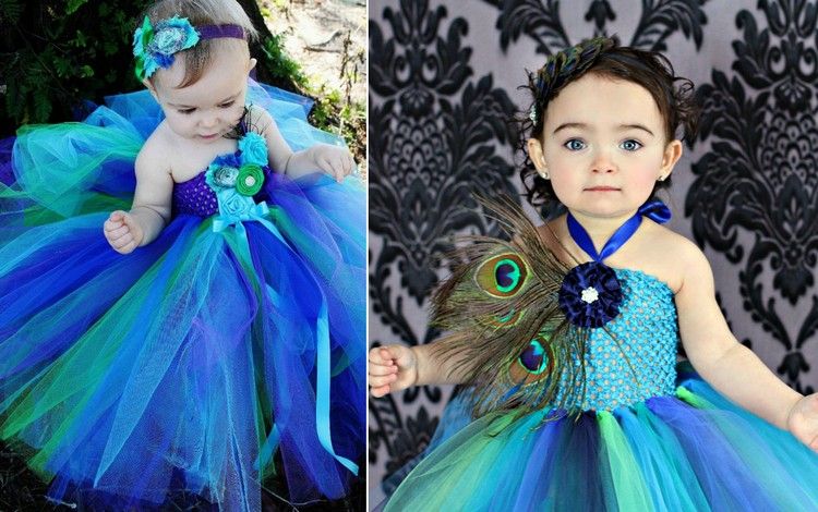påfågel-kostym-baby-karneval-förklädnad-idé-tyll-kjol-fjädrar