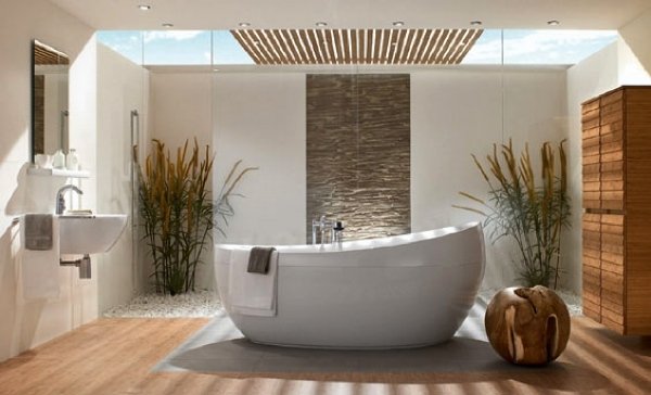 inomhus växter badrum exotisk atmosfär designer badkar