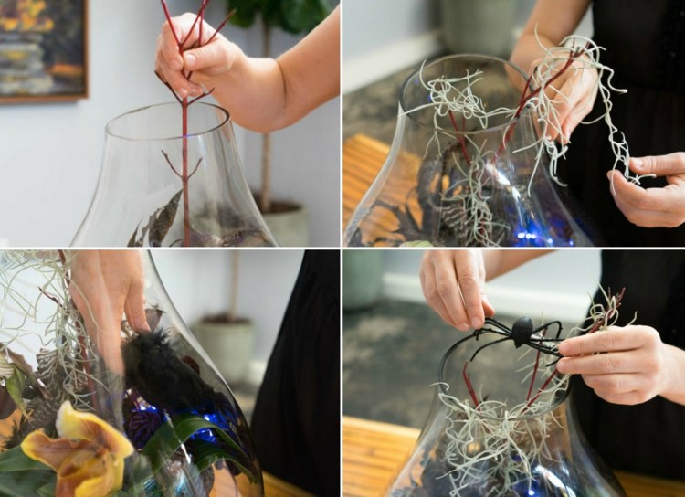 halloween växter terrarium konstgjorda grenar dekoration spindel spansk mossa